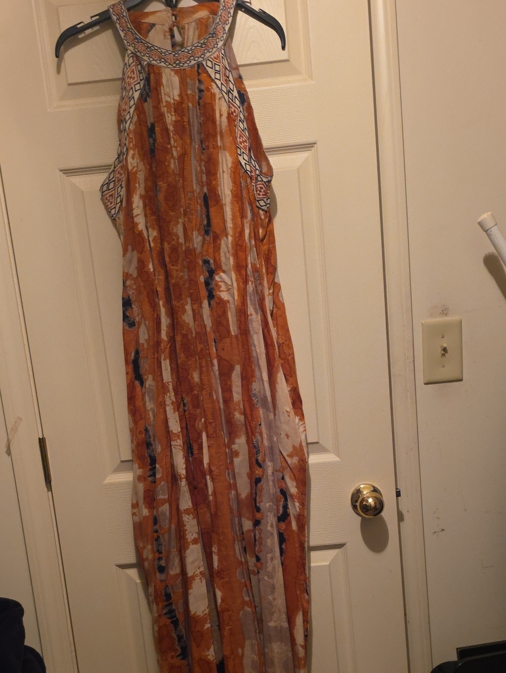 Ashley Stewart Orange and Navy Printed Halter Maxi Dress